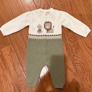 Mayoral Cream and Green Animal Knit Footie
